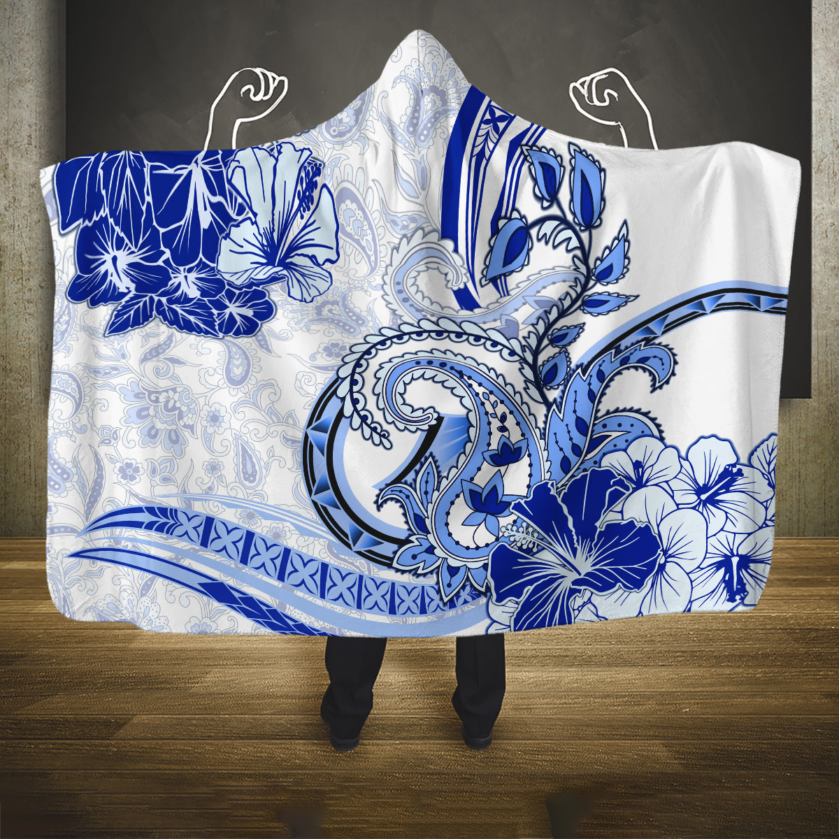 Polynesia Paisley Hooded Blanket Mix Navy Polynesian Pattern LT05 One Size Navy - Polynesian Pride