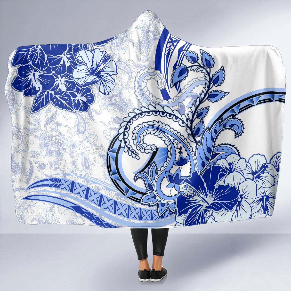 Polynesia Paisley Hooded Blanket Mix Navy Polynesian Pattern LT05 - Polynesian Pride