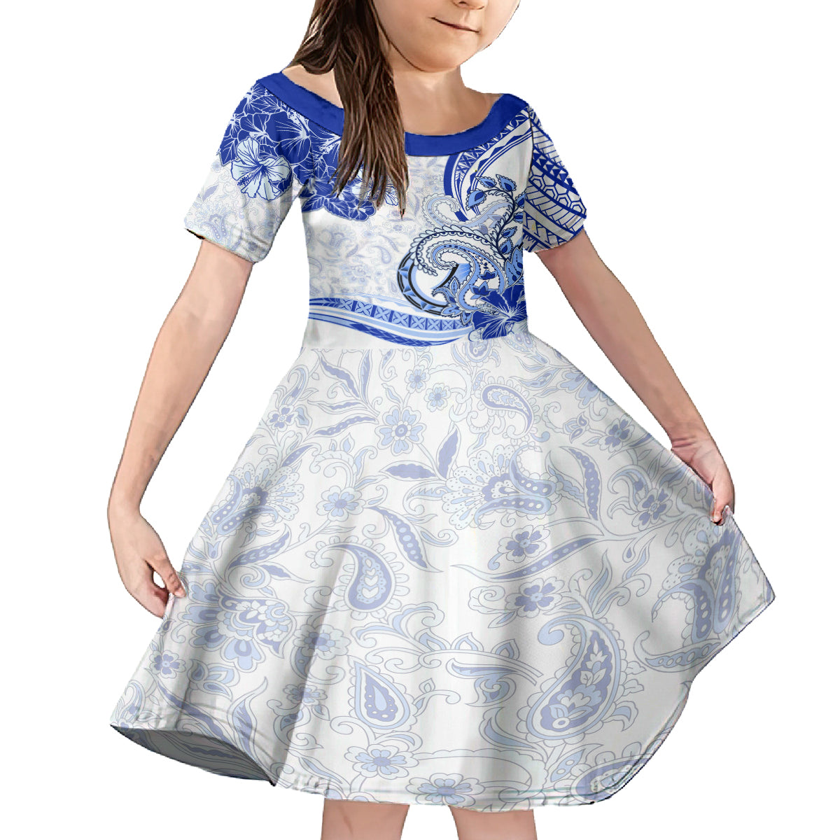 Polynesia Paisley Kid Short Sleeve Dress Mix Navy Polynesian Pattern LT05 KID Navy - Polynesian Pride