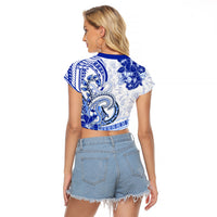 Polynesia Paisley Raglan Cropped T Shirt Mix Navy Polynesian Pattern LT05 - Polynesian Pride