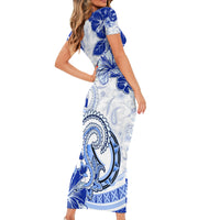 Polynesia Paisley Short Sleeve Bodycon Dress Mix Navy Polynesian Pattern LT05 - Polynesian Pride