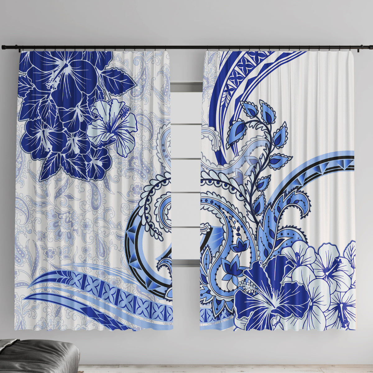 Polynesia Paisley Window Curtain Mix Navy Polynesian Pattern