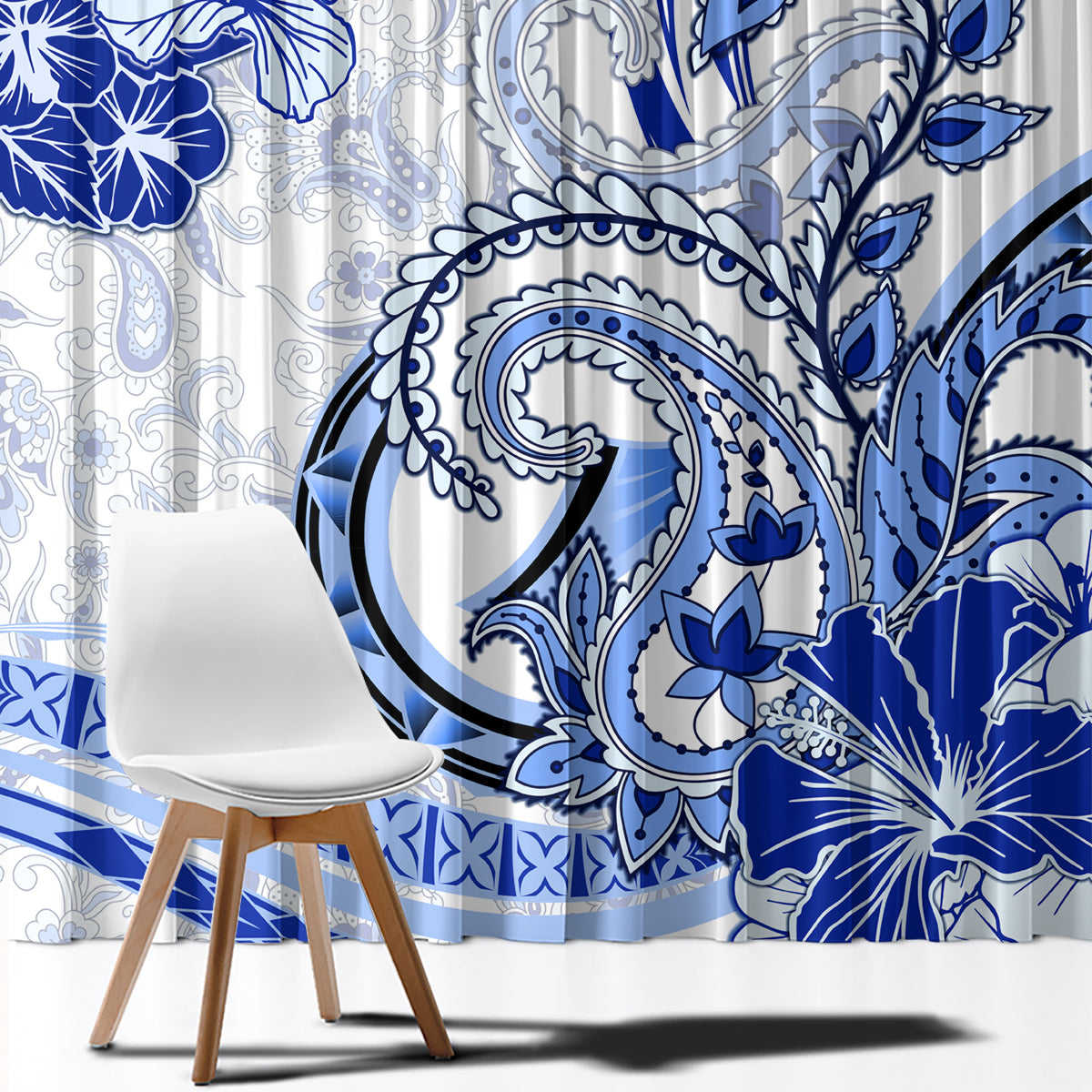 Polynesia Paisley Window Curtain Mix Navy Polynesian Pattern LT05 - Polynesian Pride