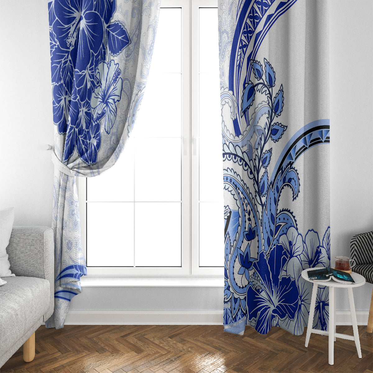 Polynesia Paisley Window Curtain Mix Navy Polynesian Pattern LT05 - Polynesian Pride