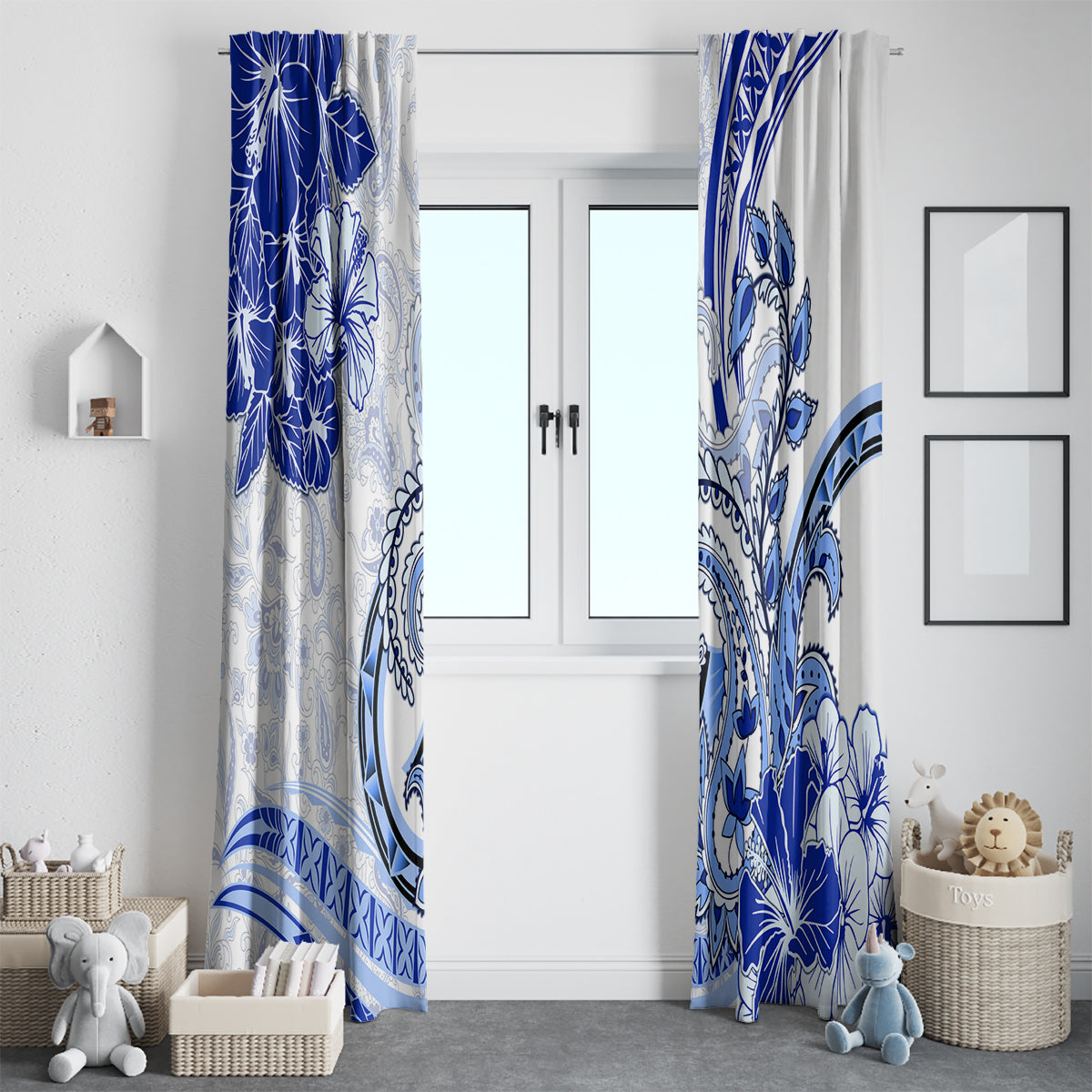 Polynesia Paisley Window Curtain Mix Navy Polynesian Pattern LT05 - Polynesian Pride