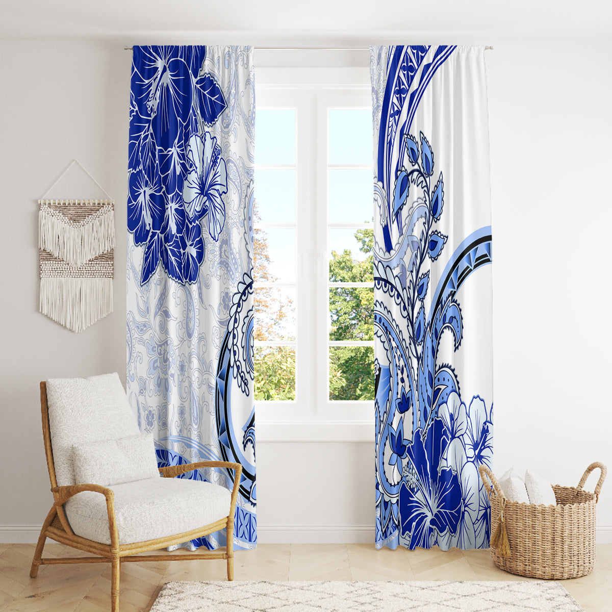 Polynesia Paisley Window Curtain Mix Navy Polynesian Pattern LT05 - Polynesian Pride
