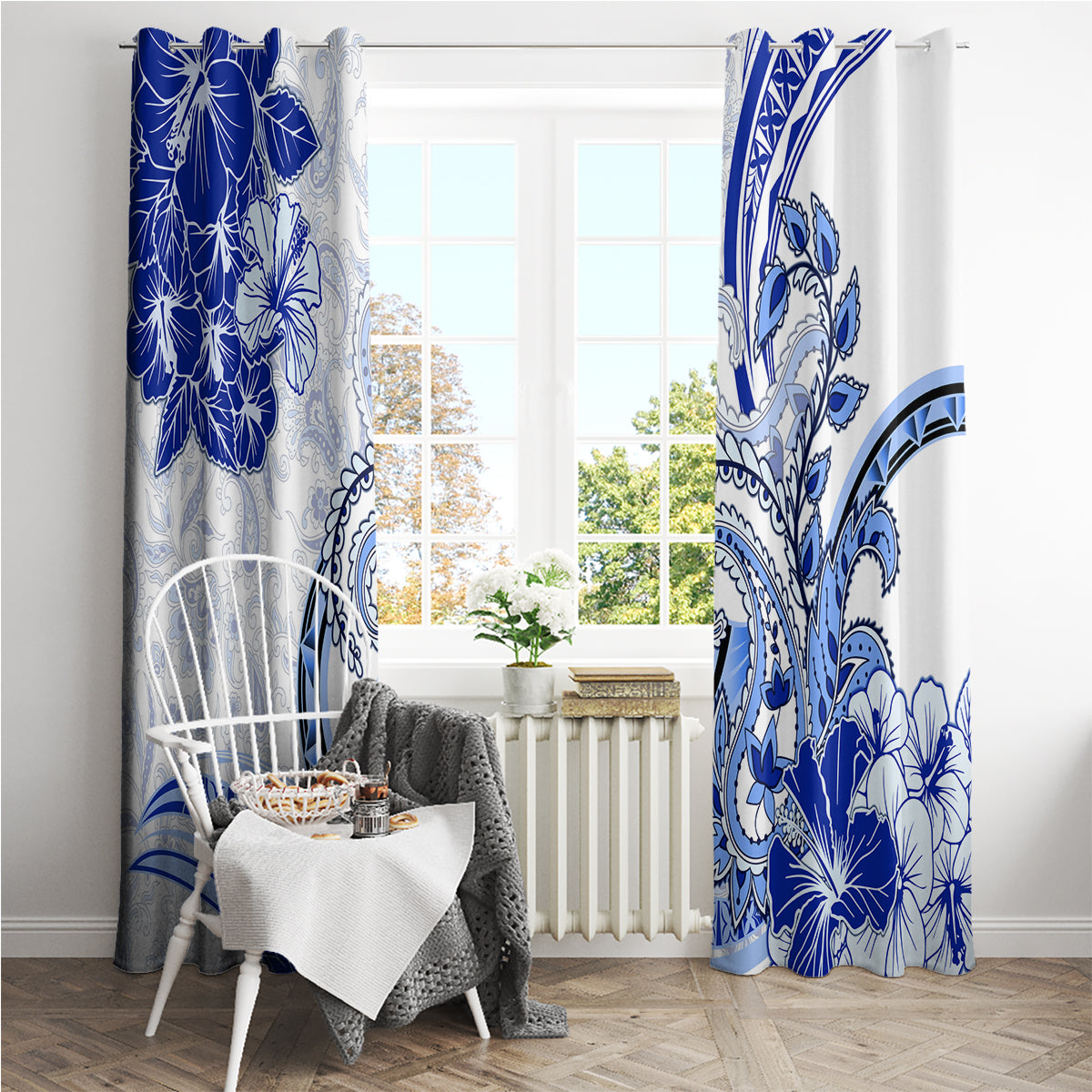 Polynesia Paisley Window Curtain Mix Navy Polynesian Pattern LT05 - Polynesian Pride