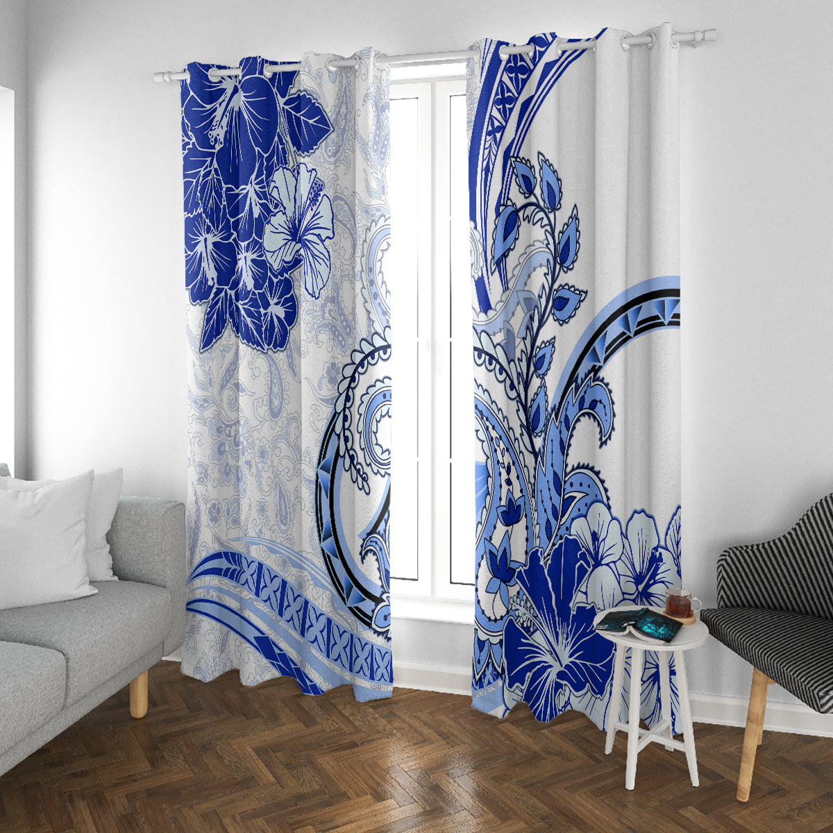 Polynesia Paisley Window Curtain Mix Navy Polynesian Pattern LT05 With Grommets Navy - Polynesian Pride
