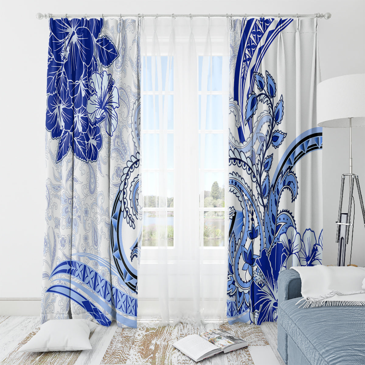 Polynesia Paisley Window Curtain Mix Navy Polynesian Pattern LT05 - Polynesian Pride