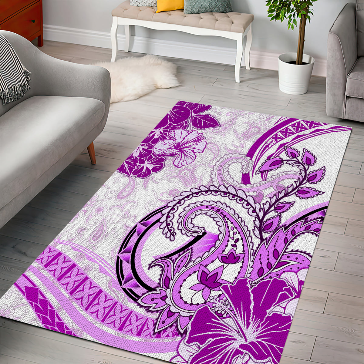 Polynesia Paisley Area Rug Mix Pink Polynesian Pattern