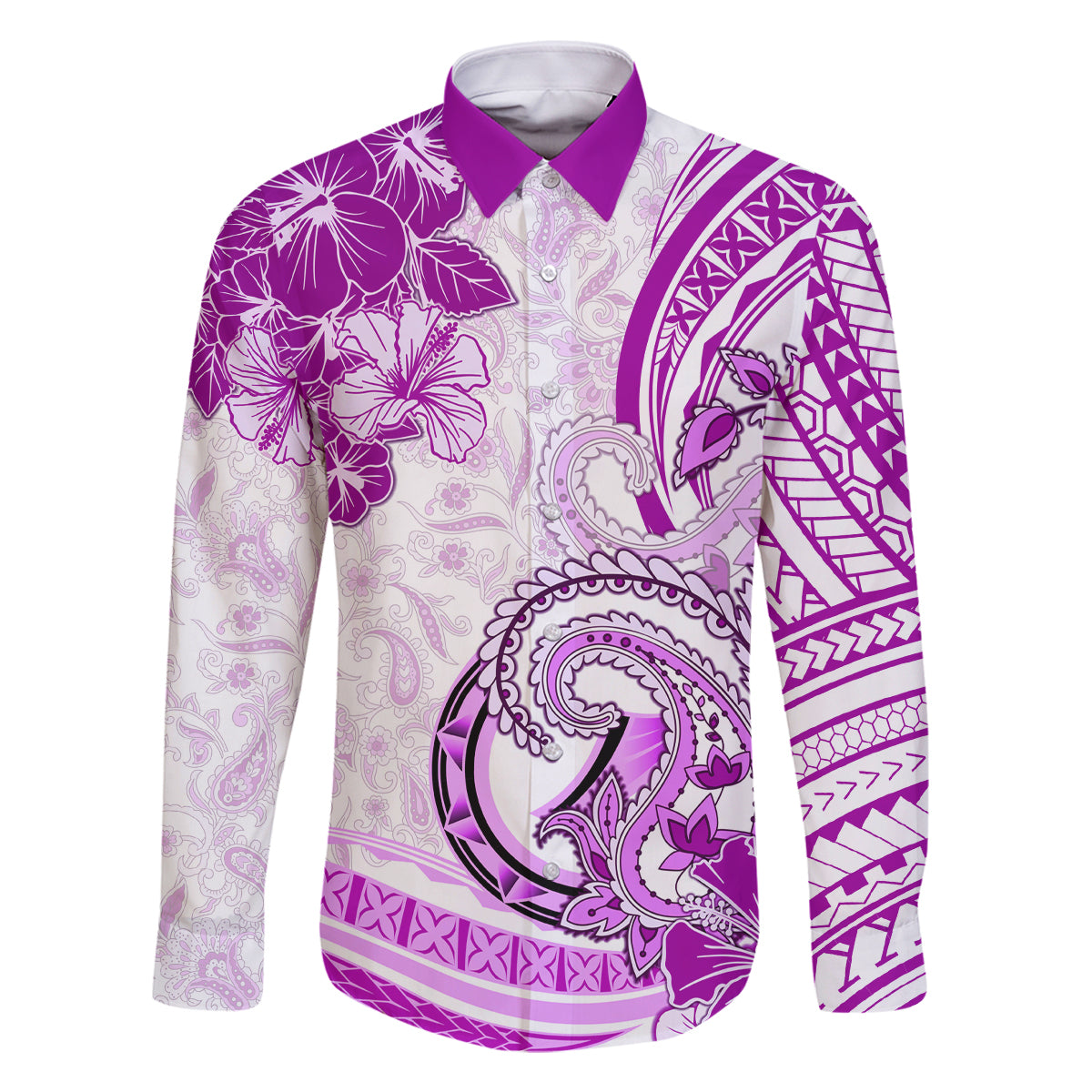 Polynesia Paisley Family Matching Summer Maxi Dress and Hawaiian Shirt Mix Pink Polynesian Pattern LT05 Dad's Shirt - Long Sleeve Pink - Polynesian Pride