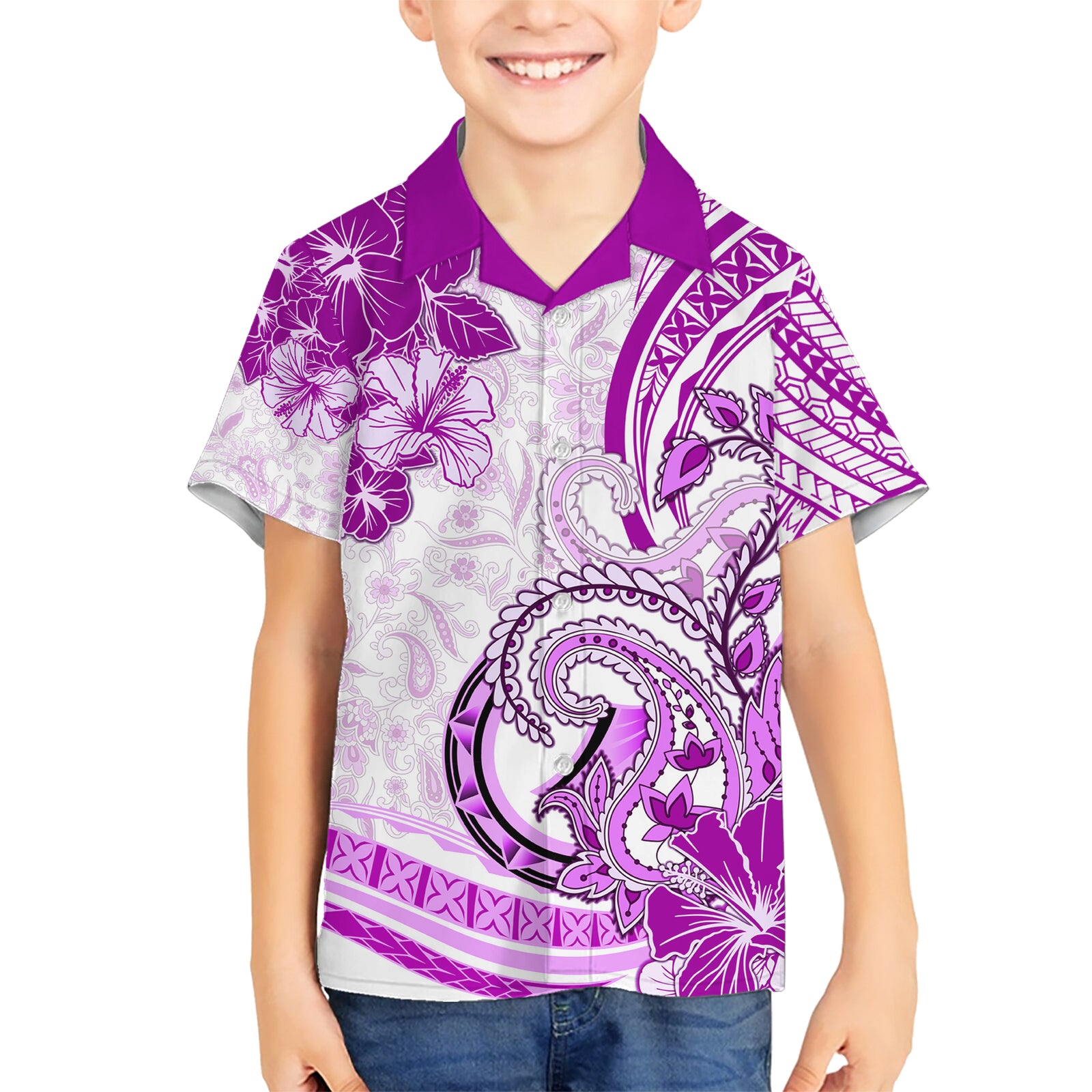 Polynesia Paisley Kid Hawaiian Shirt Mix Pink Polynesian Pattern LT05 Kid Pink - Polynesian Pride