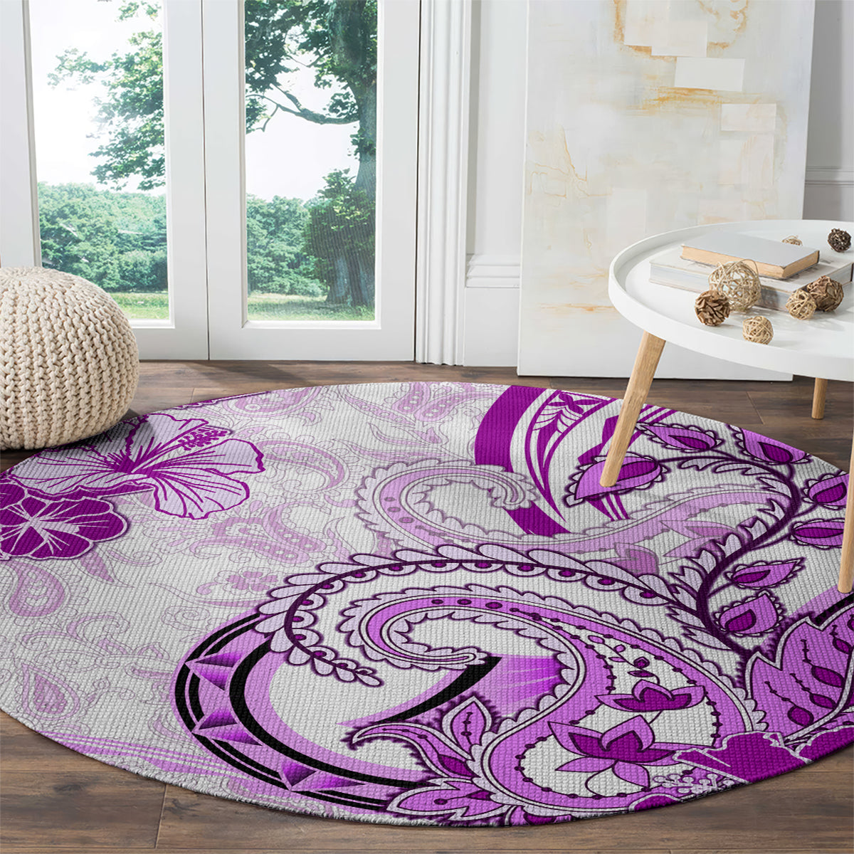 Polynesia Paisley Round Carpet Mix Pink Polynesian Pattern