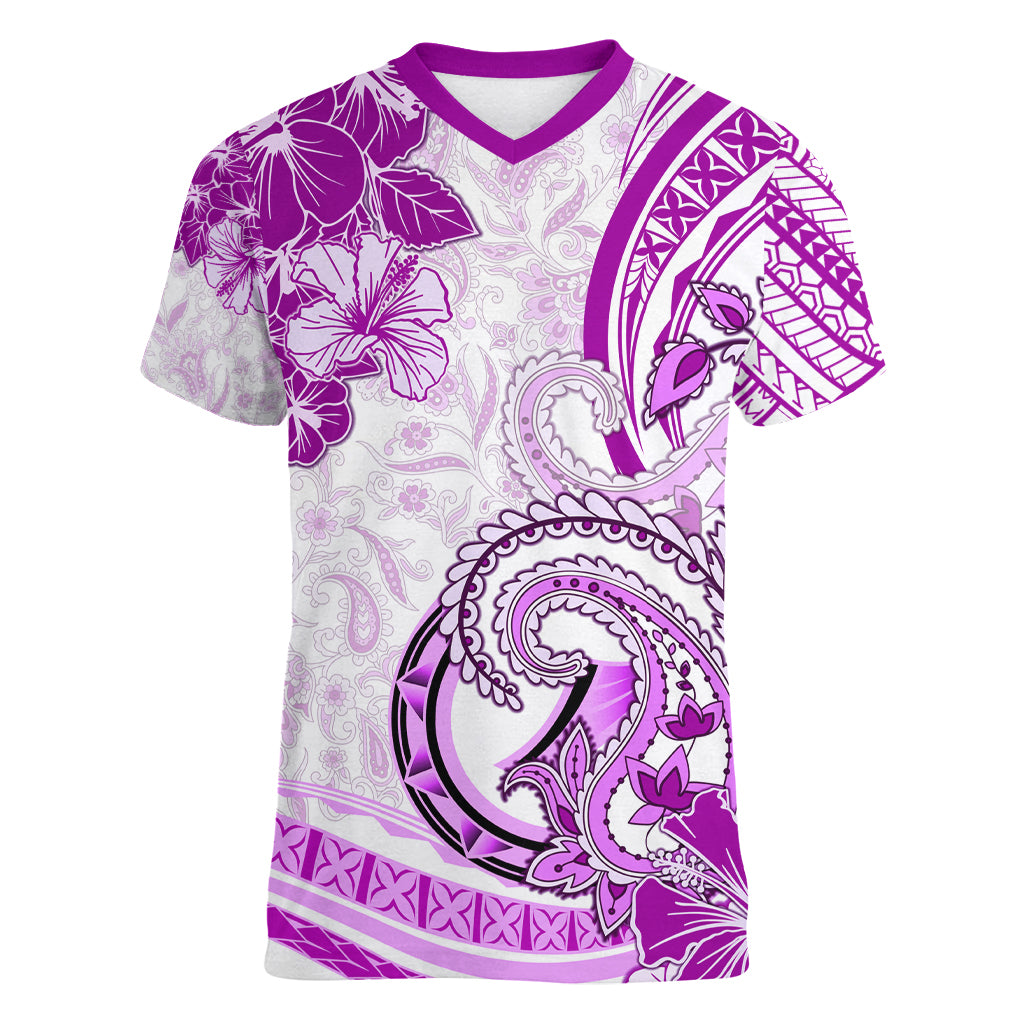 Polynesia Paisley Women V Neck T Shirt Mix Pink Polynesian Pattern LT05 Female Pink - Polynesian Pride