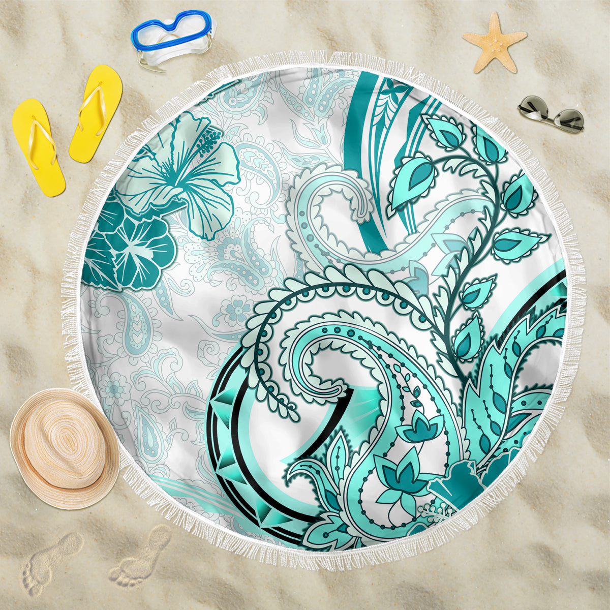 Polynesia Paisley Beach Blanket Mix Teal Polynesian Pattern LT05 One Size 150cm Teal - Polynesian Pride