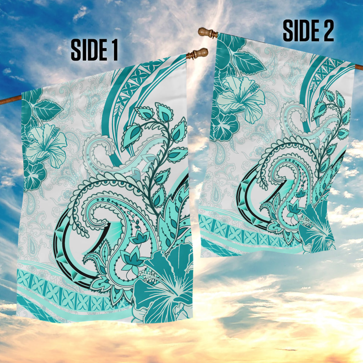 Polynesia Paisley Garden Flag Mix Teal Polynesian Pattern LT05 - Polynesian Pride