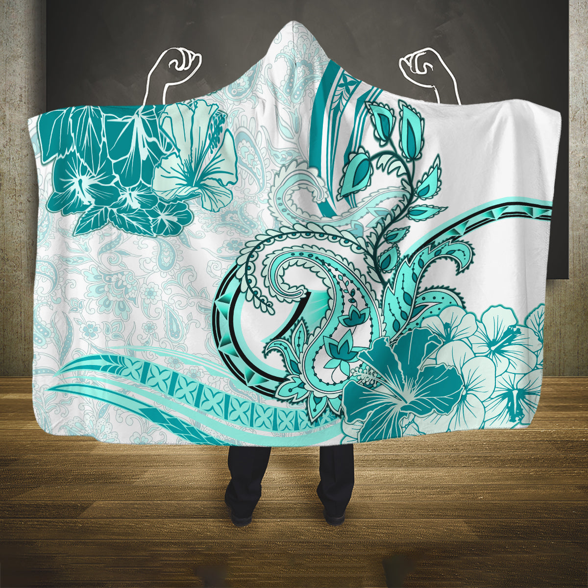 Polynesia Paisley Hooded Blanket Mix Teal Polynesian Pattern LT05 One Size Teal - Polynesian Pride