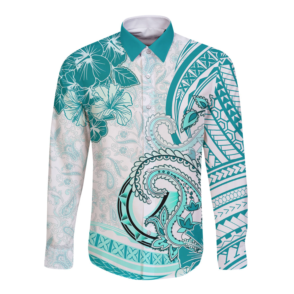 Polynesia Paisley Long Sleeve Button Shirt Mix Teal Polynesian Pattern LT05 Unisex Teal - Polynesian Pride