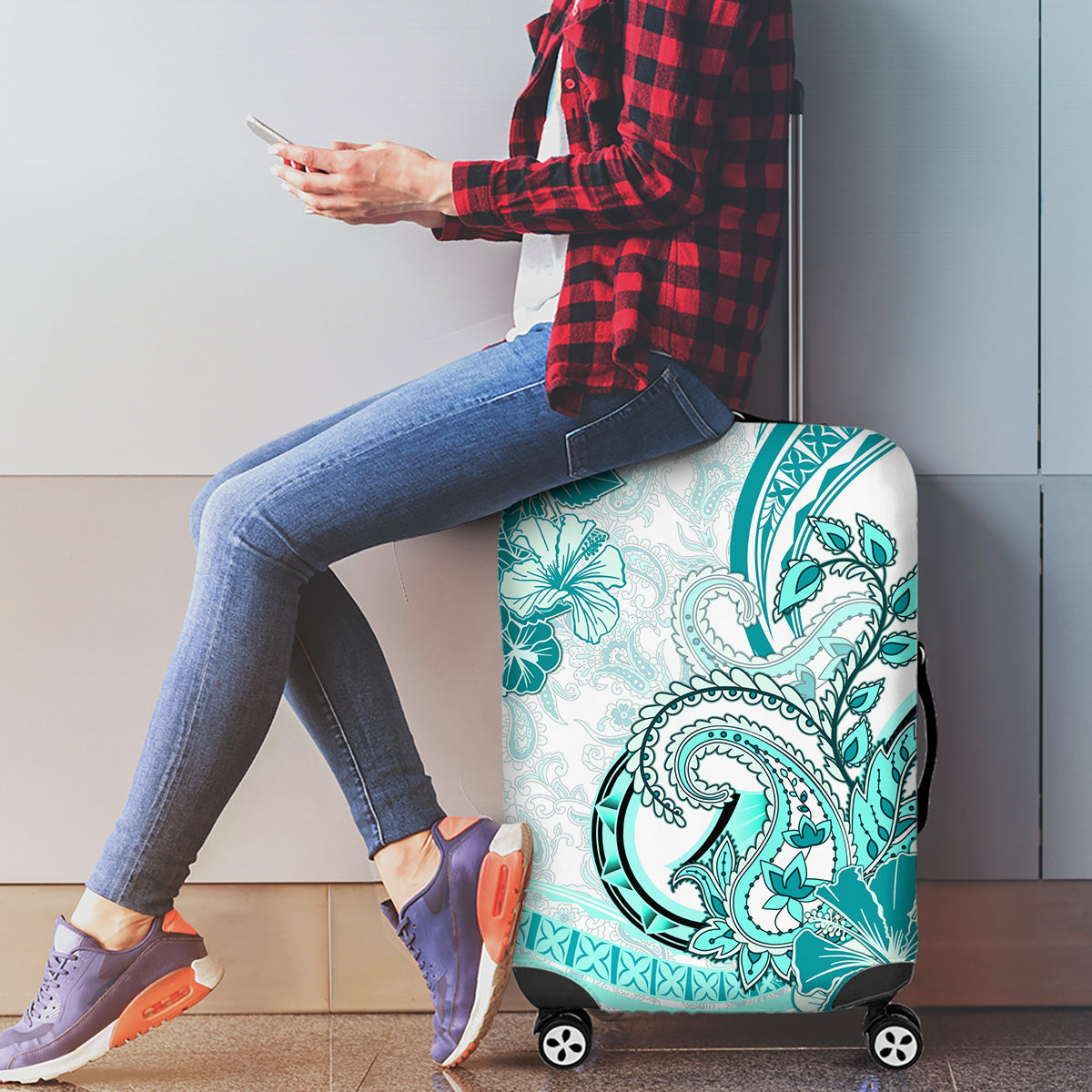 Polynesia Paisley Luggage Cover Mix Teal Polynesian Pattern