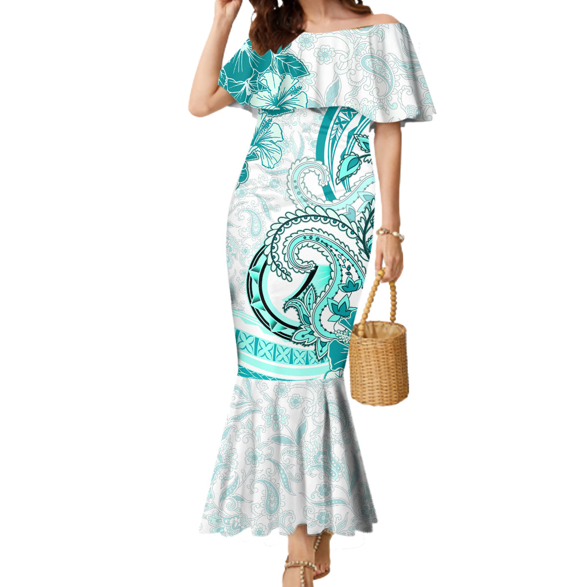 Polynesia Paisley Mermaid Dress Mix Teal Polynesian Pattern LT05 Women Teal - Polynesian Pride