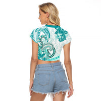 Polynesia Paisley Raglan Cropped T Shirt Mix Teal Polynesian Pattern LT05 - Polynesian Pride