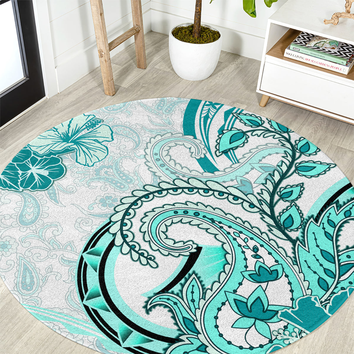 Polynesia Paisley Round Carpet Mix Teal Polynesian Pattern