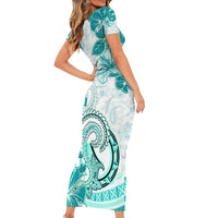 Polynesia Paisley Short Sleeve Bodycon Dress Mix Teal Polynesian Pattern LT05 - Polynesian Pride