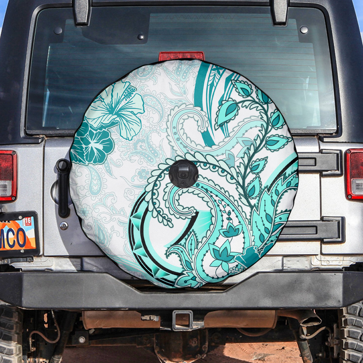 Polynesia Paisley Spare Tire Cover Mix Teal Polynesian Pattern