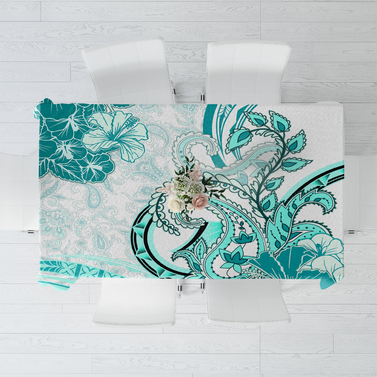 Polynesia Paisley Tablecloth Mix Teal Polynesian Pattern LT05 Teal - Polynesian Pride