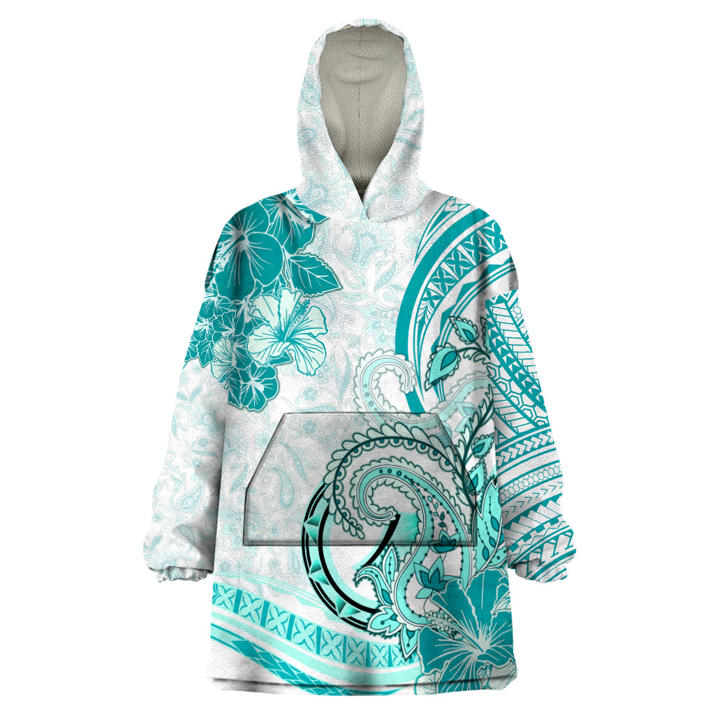 Polynesia Paisley Wearable Blanket Hoodie Mix Teal Polynesian Pattern LT05 One Size Teal - Polynesian Pride