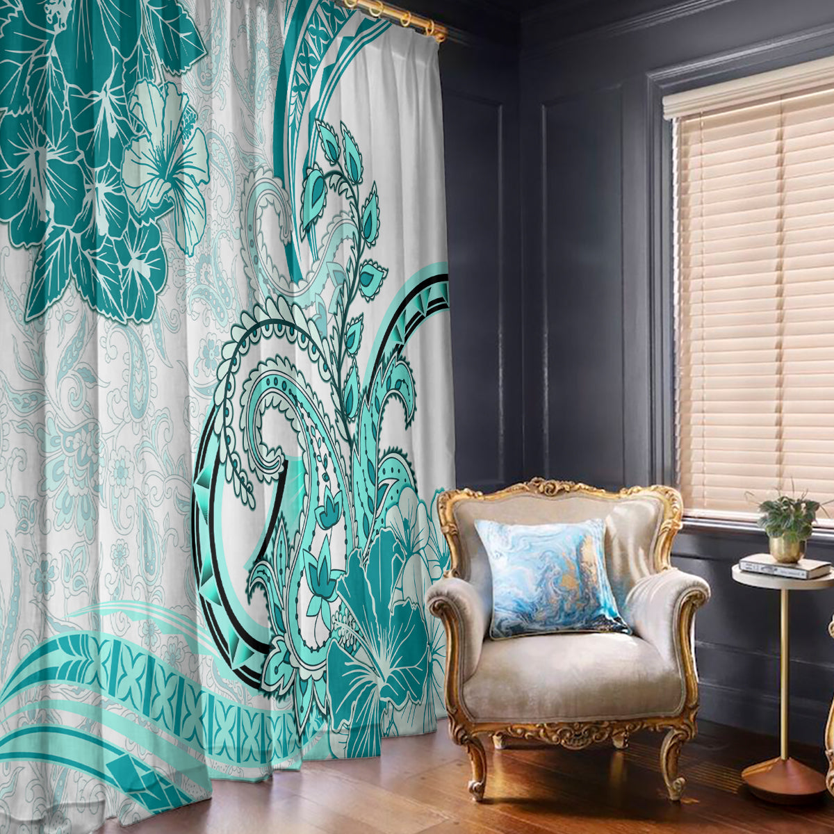Polynesia Paisley Window Curtain Mix Teal Polynesian Pattern LT05 - Polynesian Pride