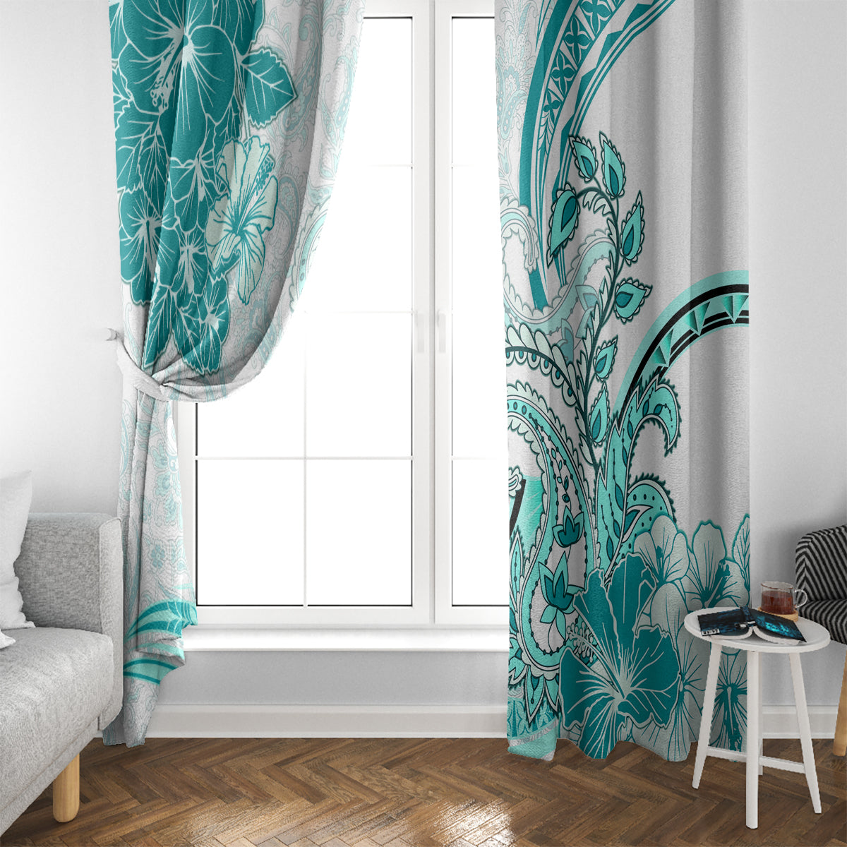 Polynesia Paisley Window Curtain Mix Teal Polynesian Pattern LT05 - Polynesian Pride
