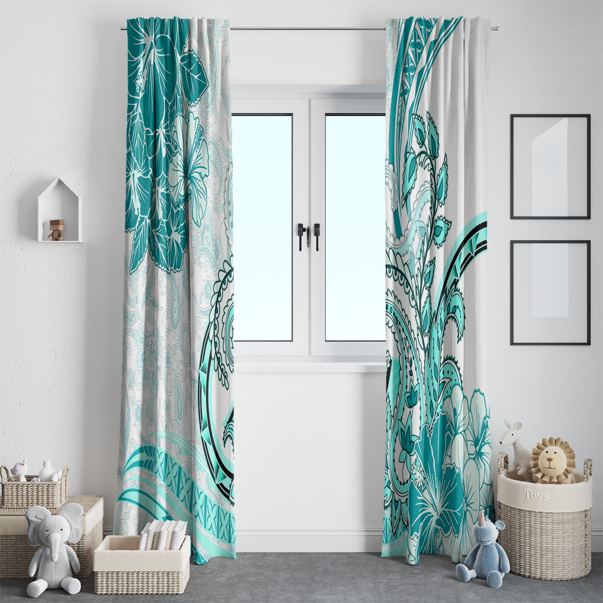 Polynesia Paisley Window Curtain Mix Teal Polynesian Pattern LT05 - Polynesian Pride