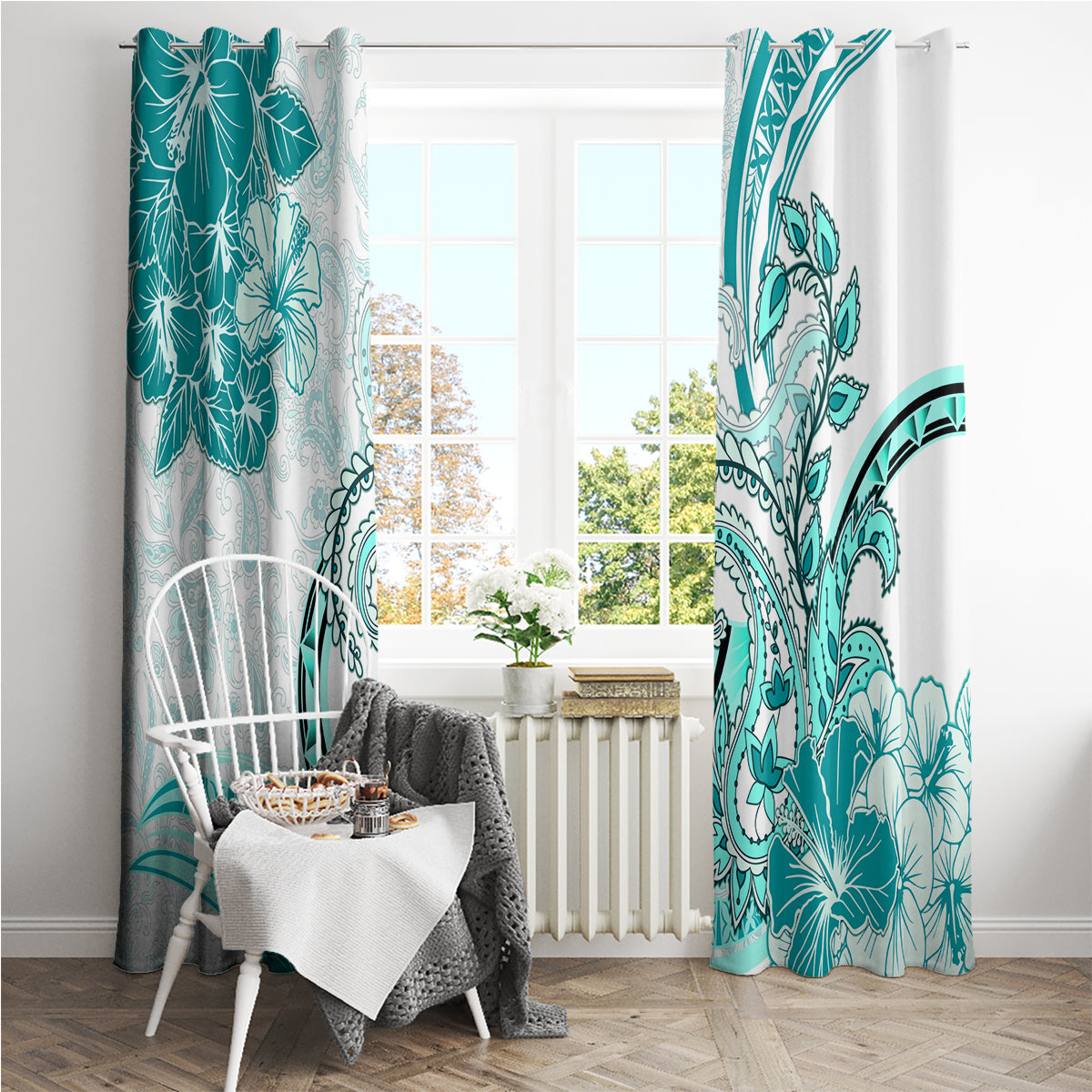 Polynesia Paisley Window Curtain Mix Teal Polynesian Pattern LT05 - Polynesian Pride