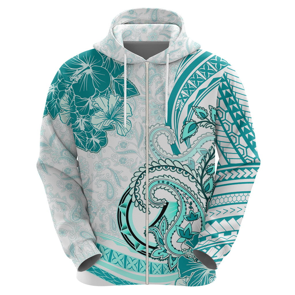 Polynesia Paisley Zip Hoodie Mix Teal Polynesian Pattern LT05 - Polynesian Pride