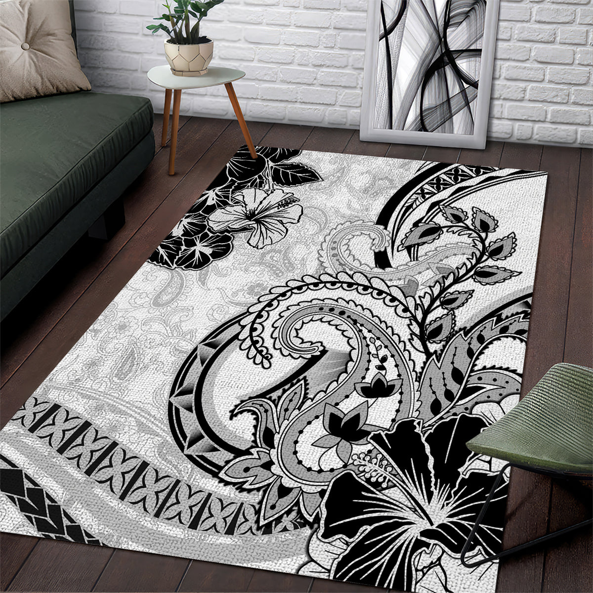 Polynesia Paisley Area Rug Mix White Polynesian Pattern
