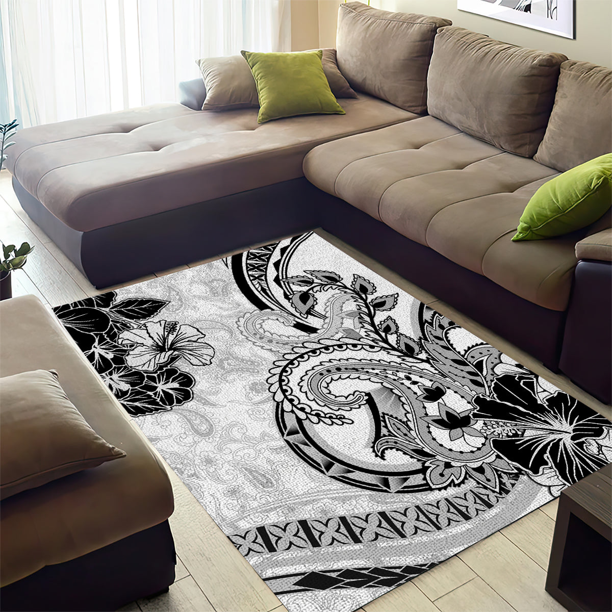 Polynesia Paisley Area Rug Mix White Polynesian Pattern