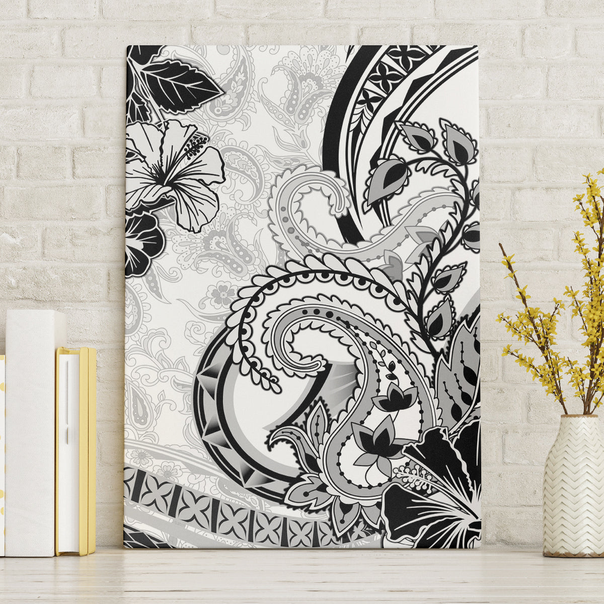 Polynesia Paisley Canvas Wall Art Mix White Polynesian Pattern LT05 Without Frame White - Polynesian Pride
