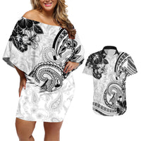 Polynesia Paisley Couples Matching Off Shoulder Short Dress and Hawaiian Shirt Mix White Polynesian Pattern LT05 White - Polynesian Pride