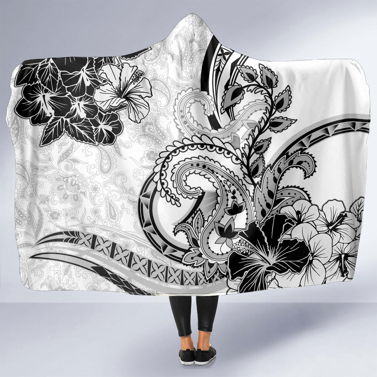 Polynesia Paisley Hooded Blanket Mix White Polynesian Pattern LT05 - Polynesian Pride