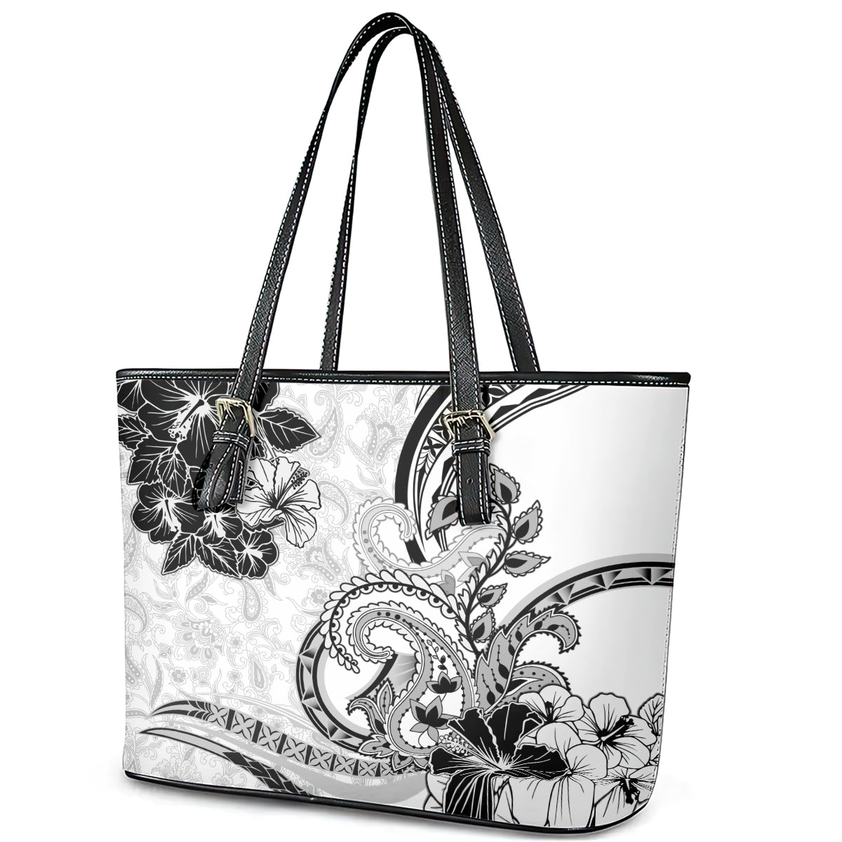 Polynesia Paisley Leather Tote Bag Mix White Polynesian Pattern LT05 - Polynesian Pride