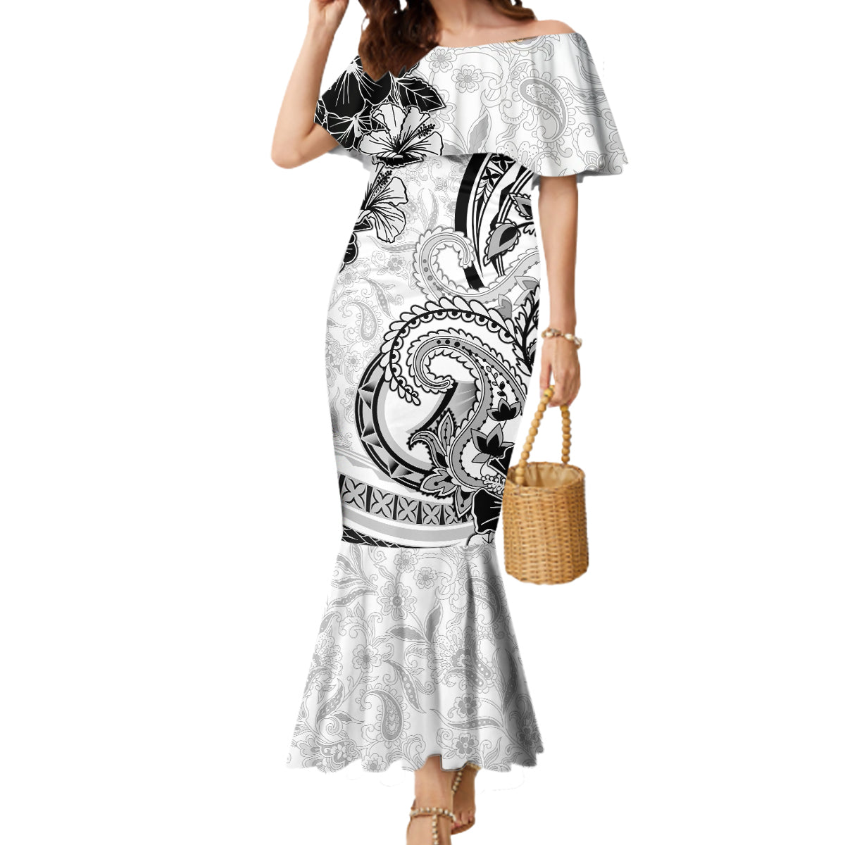 Polynesia Paisley Mermaid Dress Mix White Polynesian Pattern LT05 Women White - Polynesian Pride