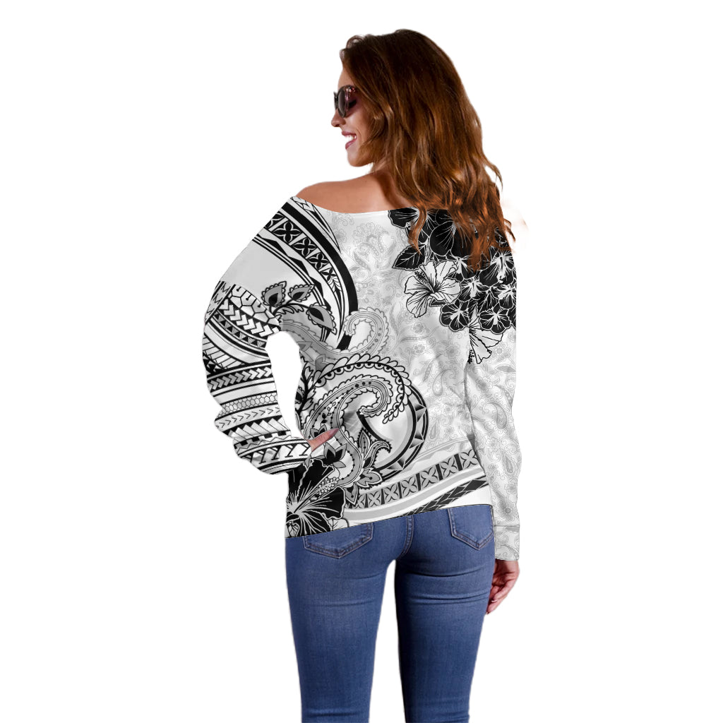 Polynesia Paisley Off Shoulder Sweater Mix White Polynesian Pattern LT05 - Polynesian Pride