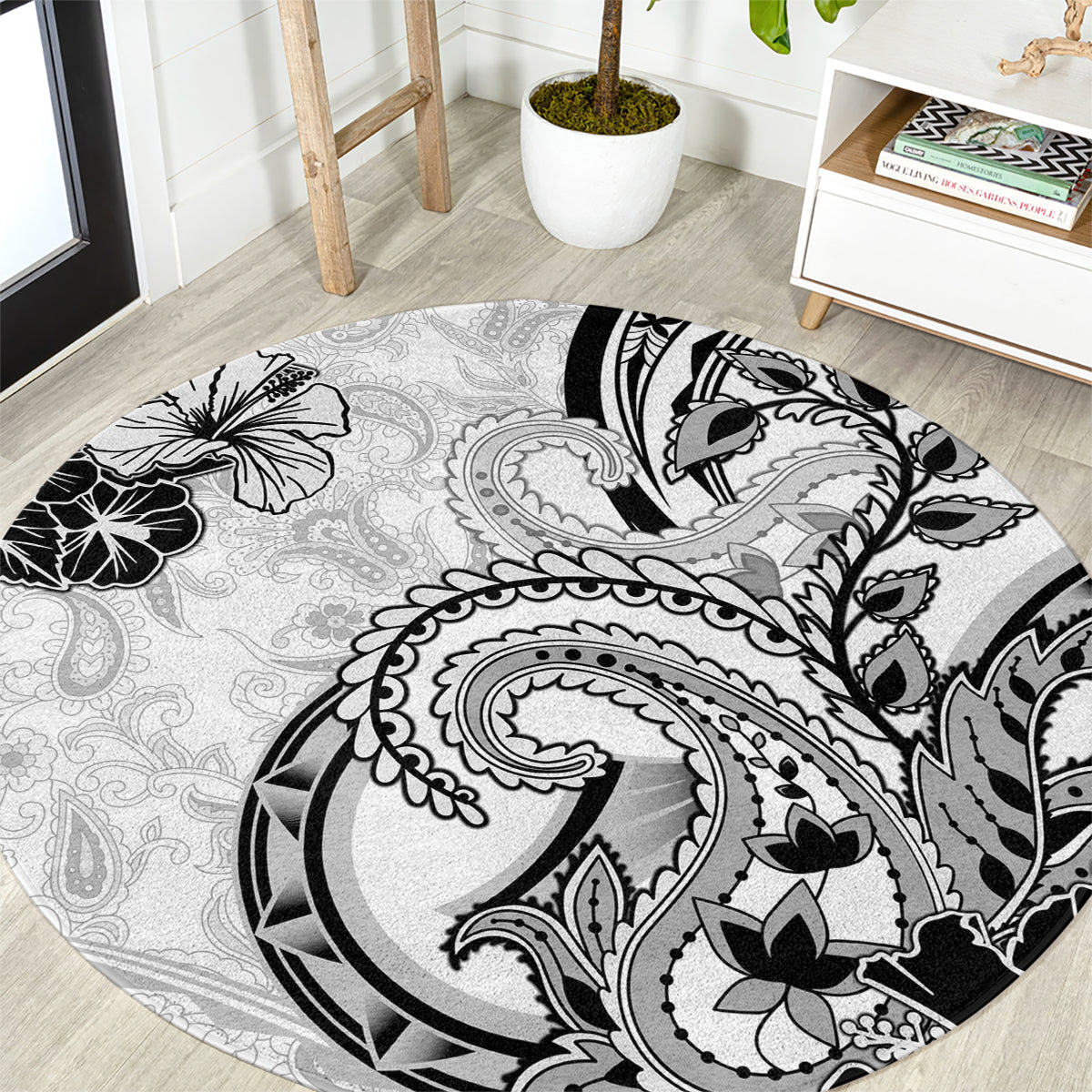 Polynesia Paisley Round Carpet Mix White Polynesian Pattern