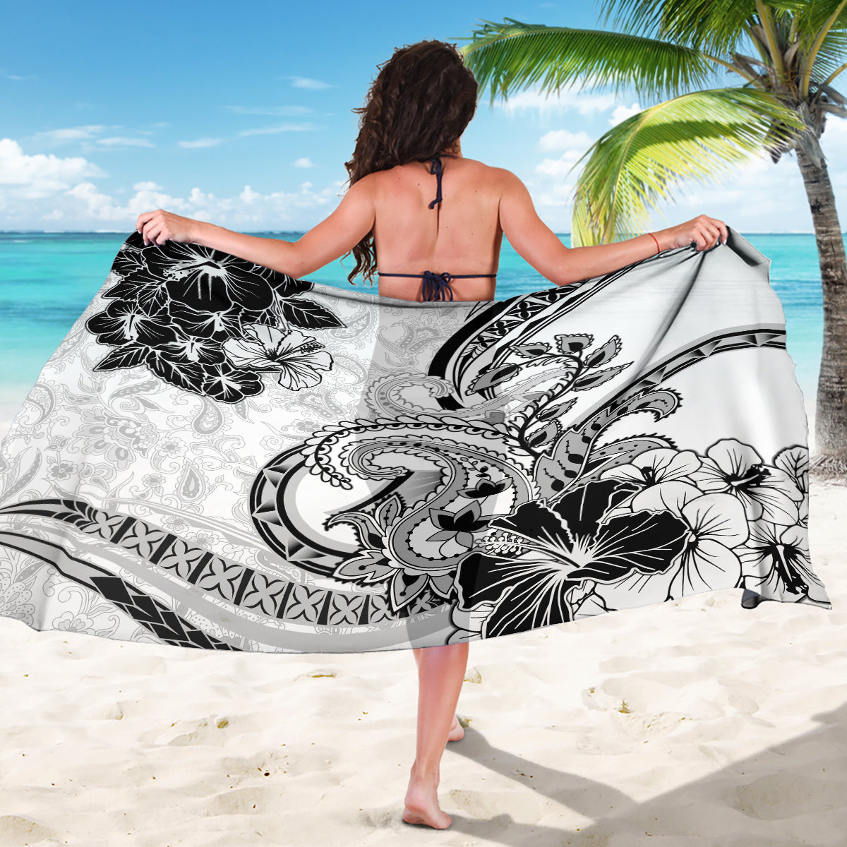 Polynesia Paisley Sarong Mix White Polynesian Pattern