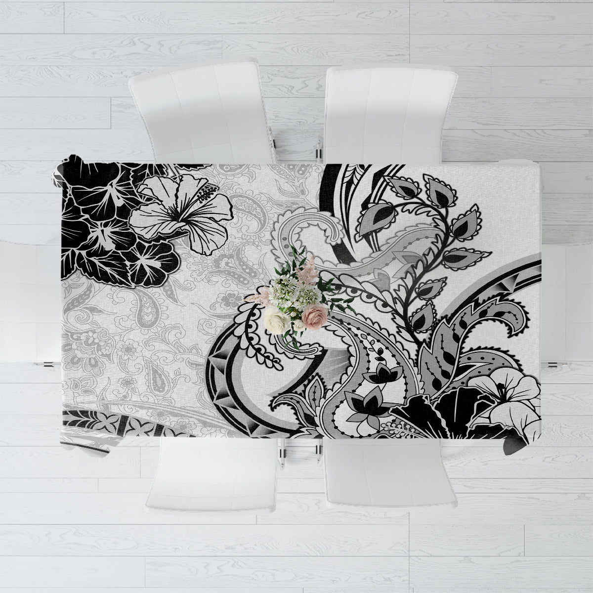 Polynesia Paisley Tablecloth Mix White Polynesian Pattern LT05 White - Polynesian Pride