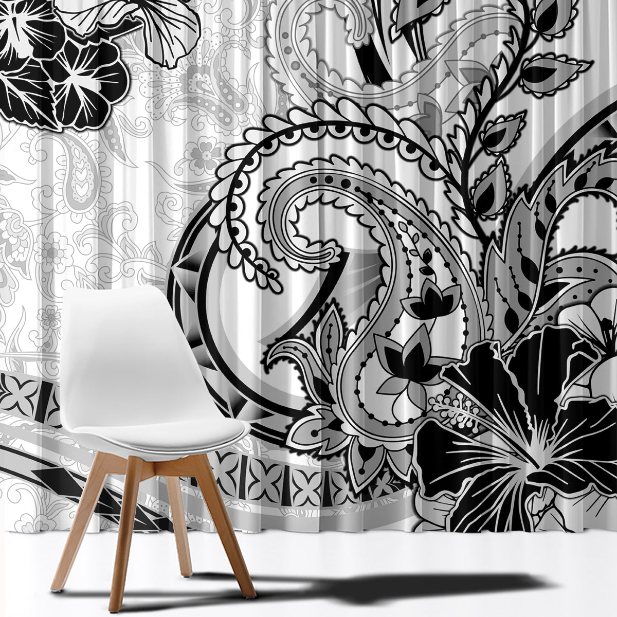 Polynesia Paisley Window Curtain Mix White Polynesian Pattern LT05 - Polynesian Pride