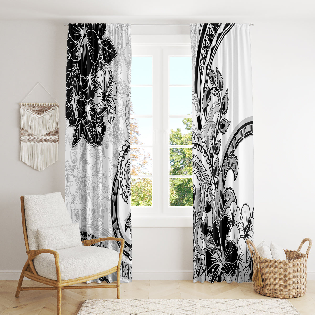 Polynesia Paisley Window Curtain Mix White Polynesian Pattern LT05 - Polynesian Pride