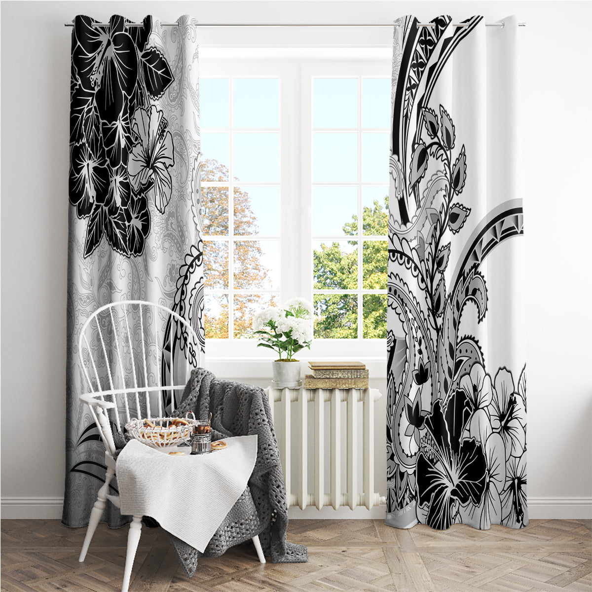Polynesia Paisley Window Curtain Mix White Polynesian Pattern LT05 - Polynesian Pride
