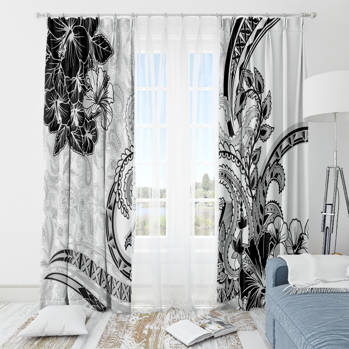 Polynesia Paisley Window Curtain Mix White Polynesian Pattern LT05 - Polynesian Pride